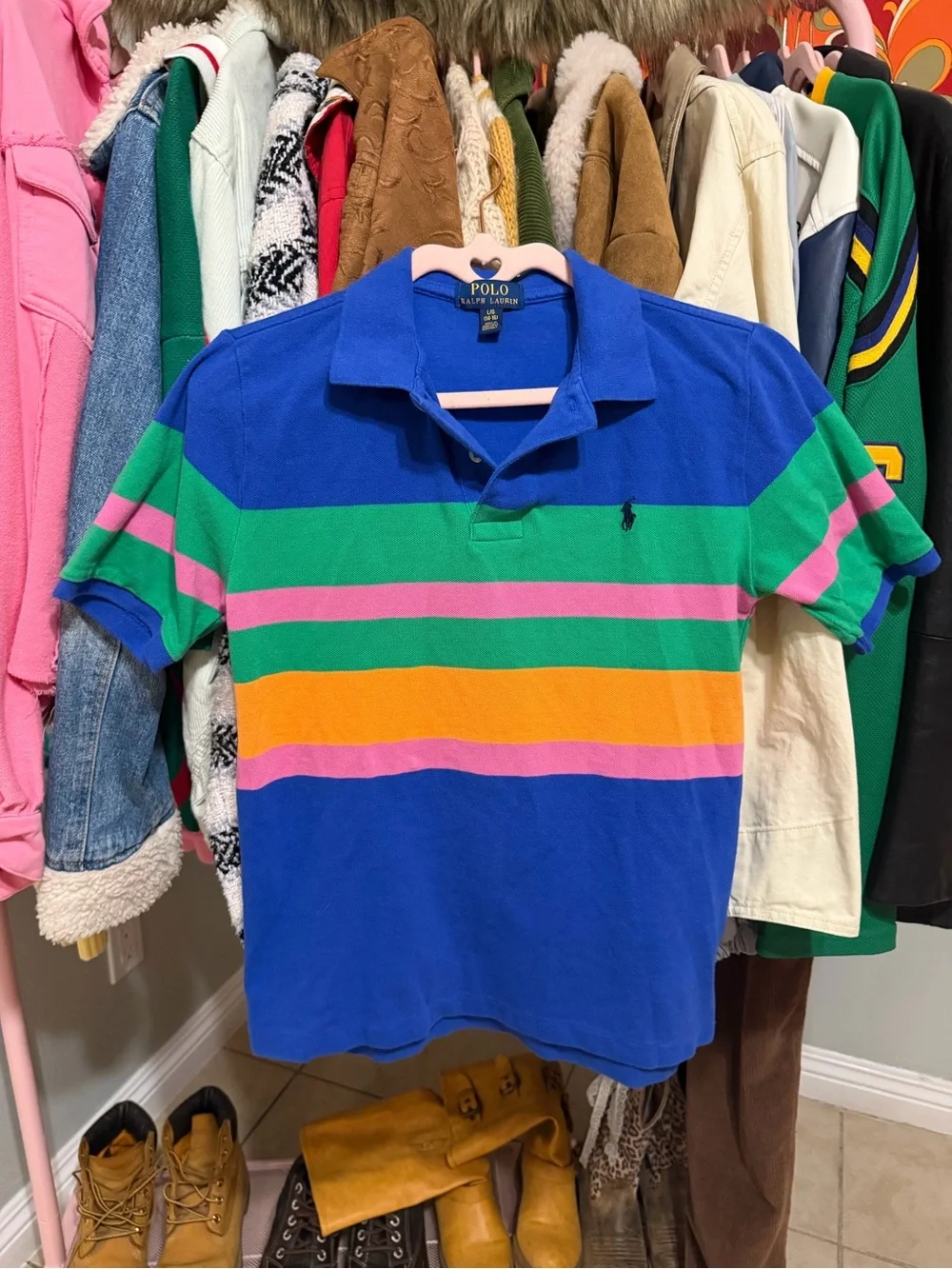 Polo by Ralph Lauren Bright Blue Polo with Multicolor Stripes